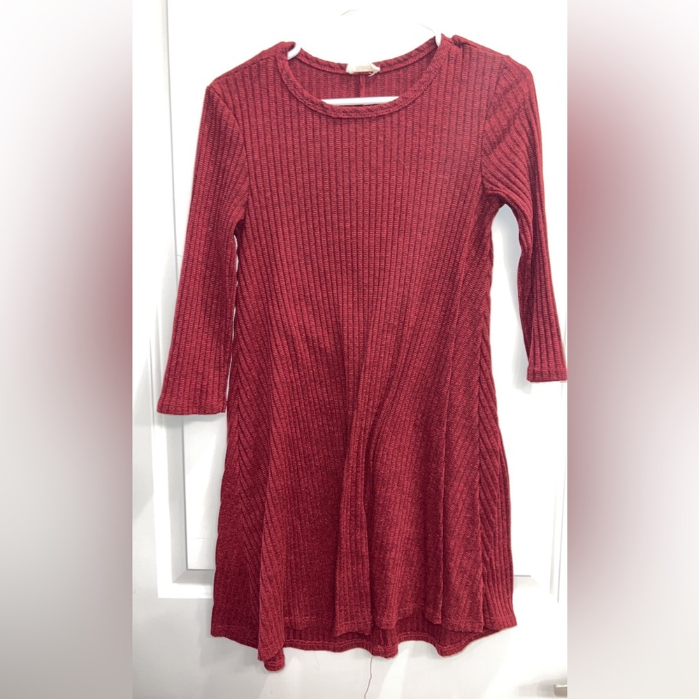 Maroon Knit Long Sleeve Dress